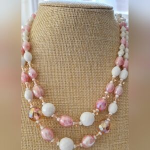 W Germany Chic Pink and Cream Multi-Strand Necklace